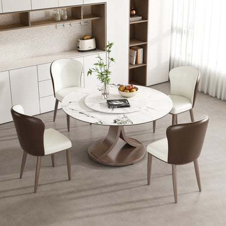 53' Round Dining Table with 360° Rotating Lazy Susan - Scratch & Heat Resistant Sintered Stone Tabletop for Dining Room & Kitchen(4 chairs)