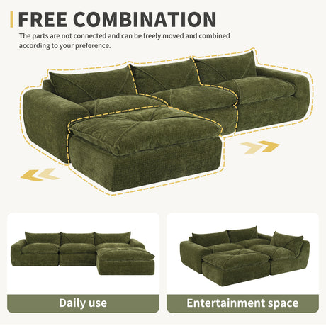 116'' Fully Compressed Sofa with High Density Foam, Integrated Backrest&Seat Cushion, Decorative Edging, Legless Design without Frame, No Assembly Required, Free Combination, Particle Chenille - sold by Home Elegance USA