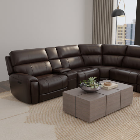 6-Piece Leather Power Sectional in Brazil Tobacco - sold by Home Elegance USA