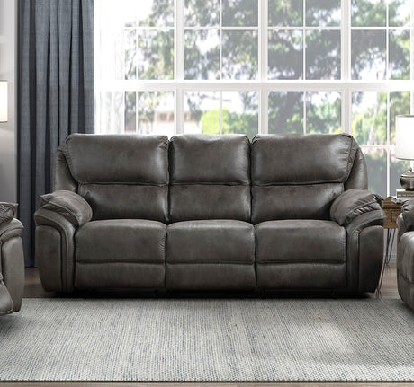 Plush Modern Design Living Room Reclining Sofa Gray Microfiber Upholstery Solid Wood Frame Furniture 1pc