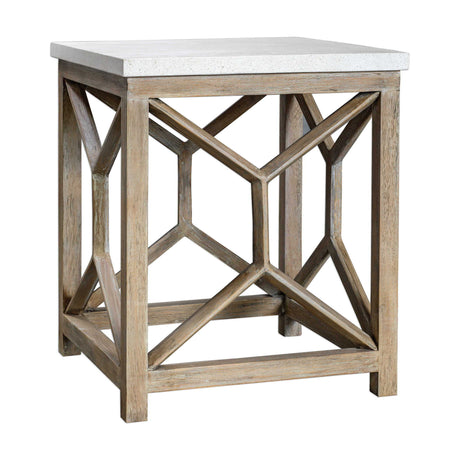 Catali Stone End Table White & Light Brown - White / Light Brown by Uttermost - View 1