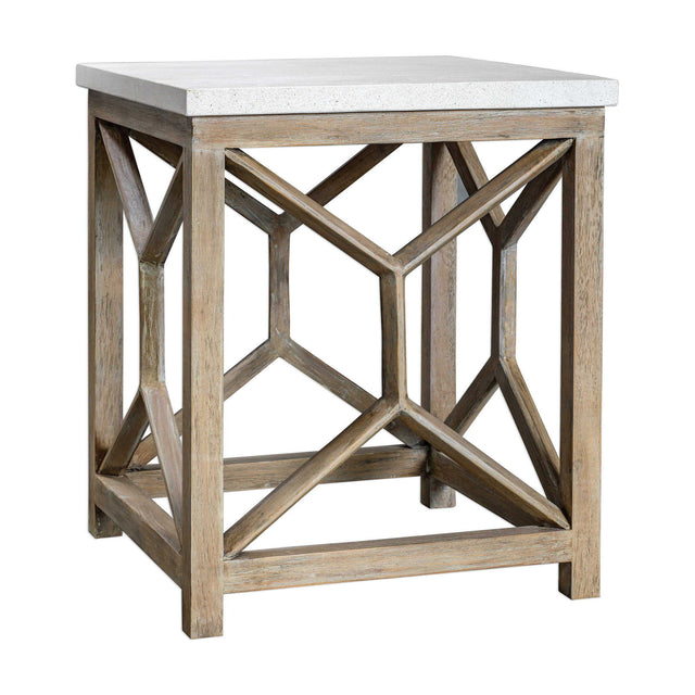 Catali Stone End Table White & Light Brown - White / Light Brown by Uttermost - View 1