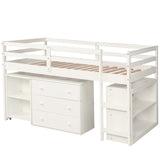 Low Study Twin Loft Bed with Cabinet and Rolling Portable Desk - White (OLD SKU :LP000113AAK) Home Elegance USA