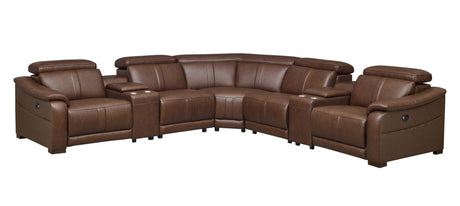 Leather Match Modular Sectional with Recliner Seat and Adjustable Headrest and Storage Console with Cup Holders - sold by Home Elegance USA