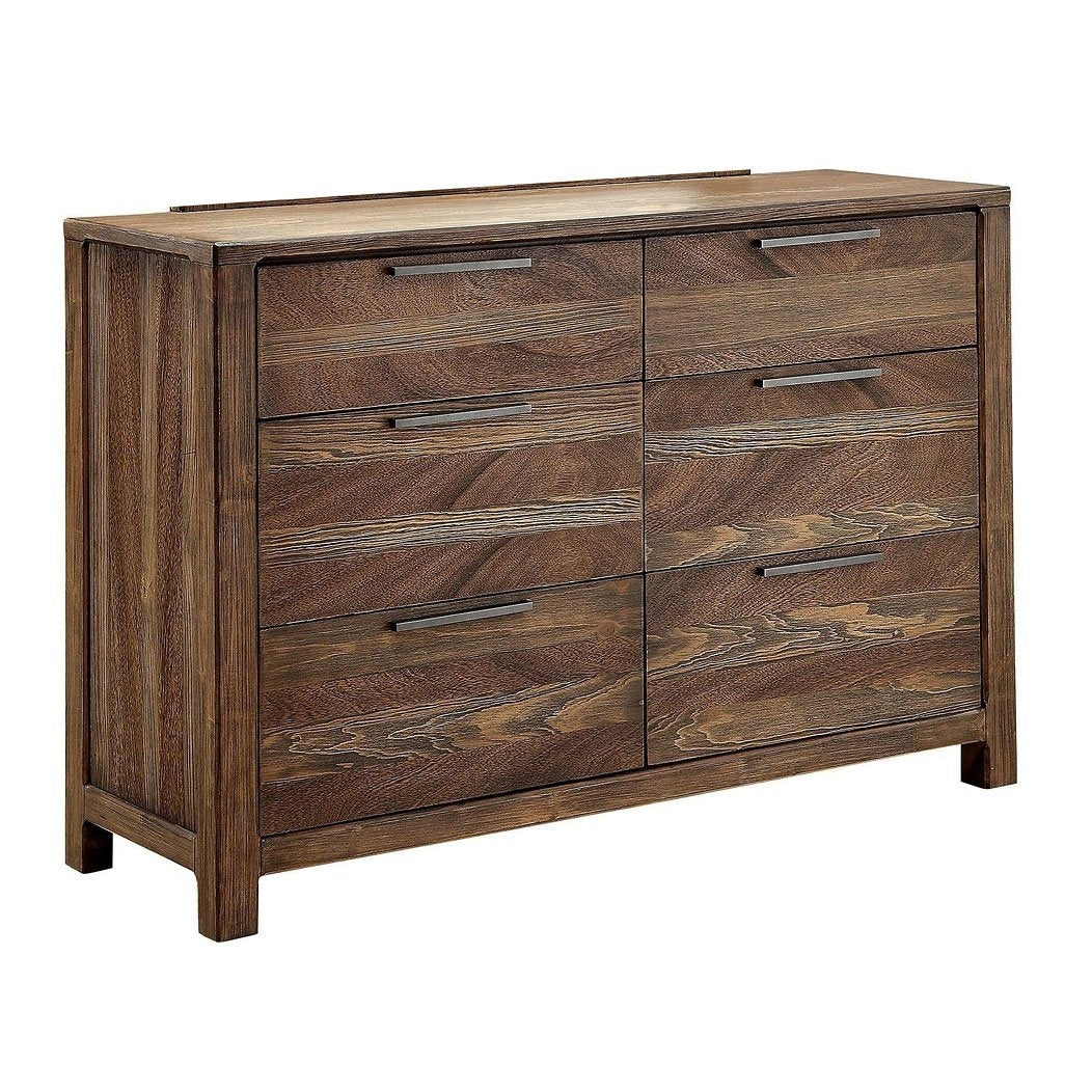 Contemporary 1pc Dresser Only Felt-Lined Top Drawers Black Bar Pull Rustic Natural Tone Bedroom Furniture