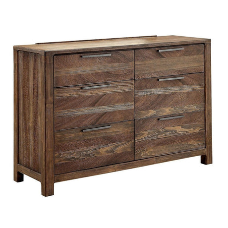 Contemporary 1pc Dresser Only Felt-Lined Top Drawers Black Bar Pull Rustic Natural Tone Bedroom Furniture