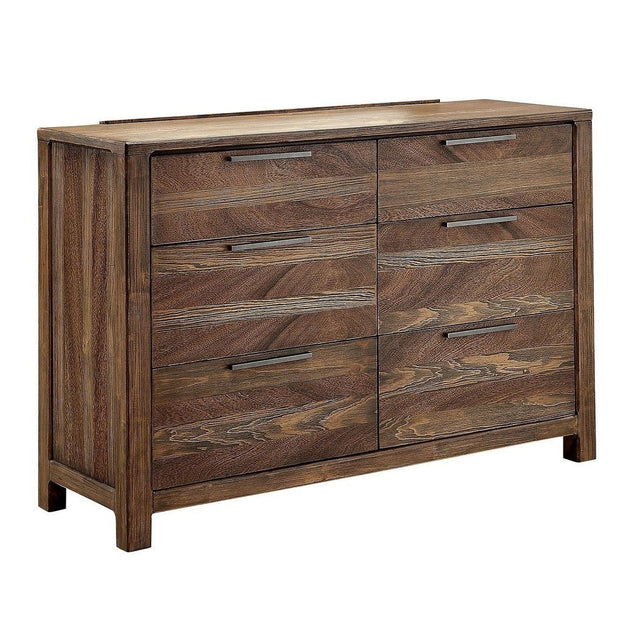 Contemporary 1pc Dresser Only Felt-Lined Top Drawers Black Bar Pull Rustic Natural Tone Bedroom Furniture