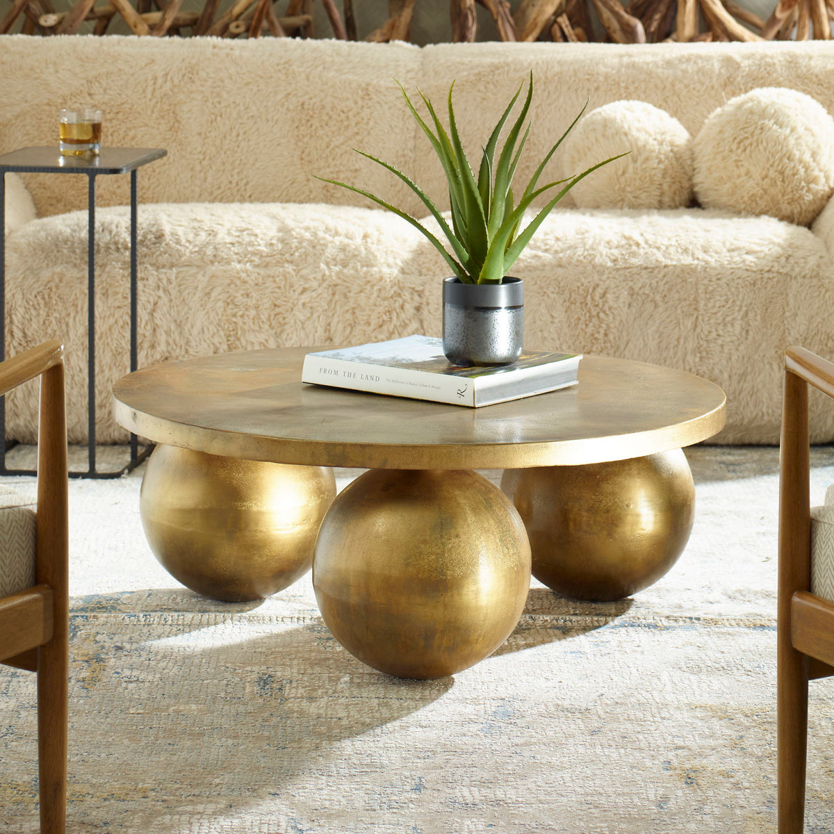 Triplet Antique Brass Coffee Table - Gold by Uttermost - View 2