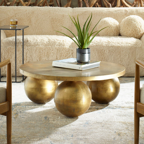 Triplet Antique Brass Coffee Table - Gold by Uttermost - View 2