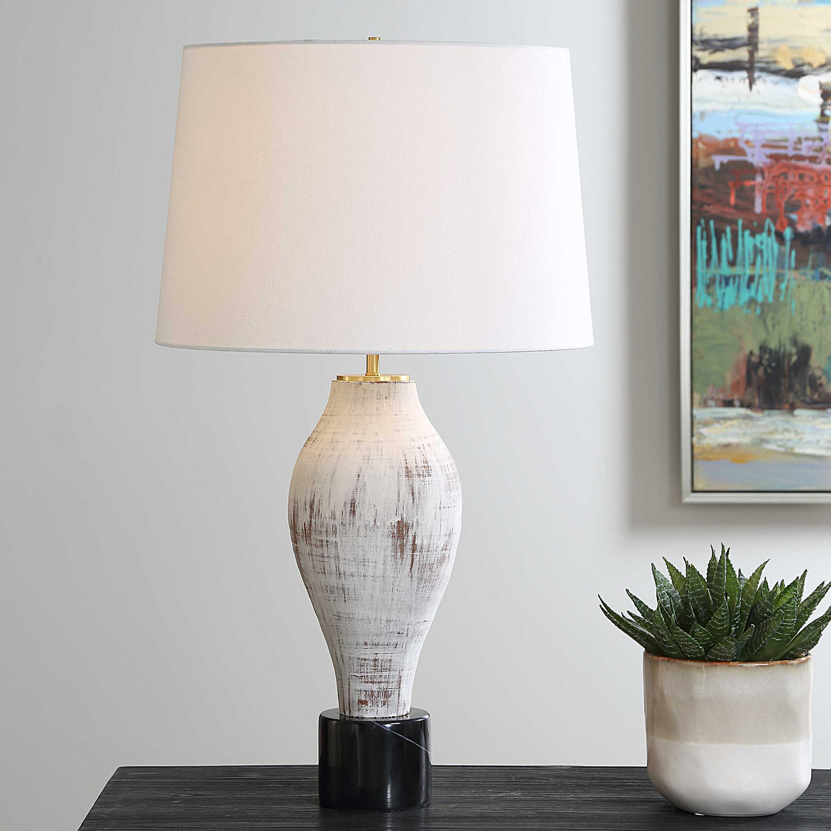 Magdaline Rustic Table Lamp - White by Uttermost - View 2