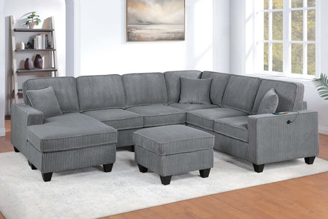 LAF Loveseat With USB Port Modern style 5pc Sectional Set Corner Wedge Armless Chair Cocktail Ottoman RAF Loveseat With Storage Fog Finish Primary Living Room - sold by Home Elegance USA
