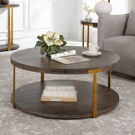 Palisade Round Wood Coffee Table - Dark Brown by Uttermost - View 3
