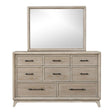 Oak Finish Eight Drawers Dresser with Mirror in Solid Rubberwood, Contemporary Sleek Bedroom Furniture