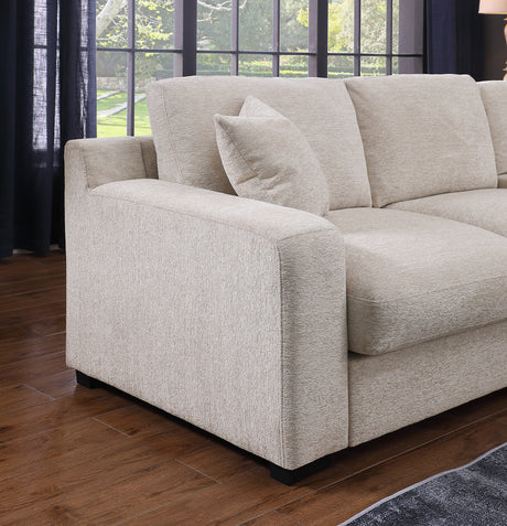 Chiara 141.5'W Beige Chenille Fabric Corner Sectional Sofa with Right-Facing Chaise, Cupholders, and Charging Ports - sold by Home Elegance USA