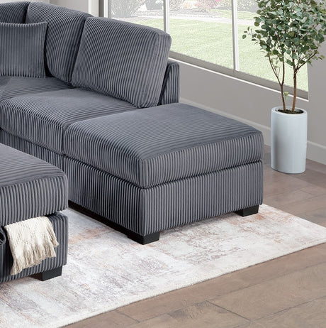 Dark Gray Wide Welt Corduroy Sectional Sofa Reversible Chaise Sofa w USB Storage Ottoman Upholstered Couch Pillows 3pc Set - sold by Home Elegance USA