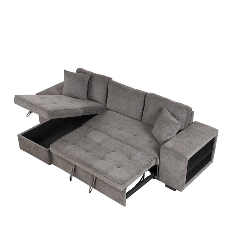 104.5' Modern L-Shape 3 Seat Reversible Sectional Couch, Pull Out Sleeper Sofa with Storage Chaise and 2 Stools for Living Room Furniture Set,Knox Charcoal (old sku:SG000431AAA) - sold by Home Elegance USA