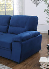 Kipling Blue Velvet Fabric Reversible Sleeper Sectional Sofa Chaise - Home Elegance USA