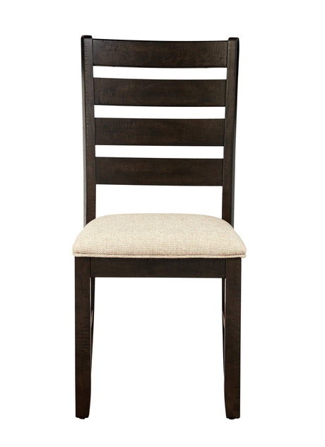 7pc Dining Set Brown Finish Table and 6 Side Chairs Beige Upholstery Seat Ladder Back Wooden Kitchen Dining Furniture - sold by Home Elegance USA