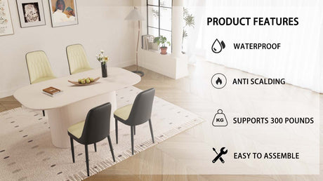 63 'medieval modern cream style MDF dining table and PU dining chair set 4. Assemble Desktop and black metal leg dining chair set, suitable for home&kitchen - sold by Home Elegance USA