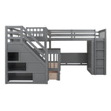 Twin-Twin over Full L-Shaped Bunk Bed With 3 Drawers, Portable Desk and Wardrobe, Gray(OLD SKU:LT100542AAE) - sold by Home Elegance USA