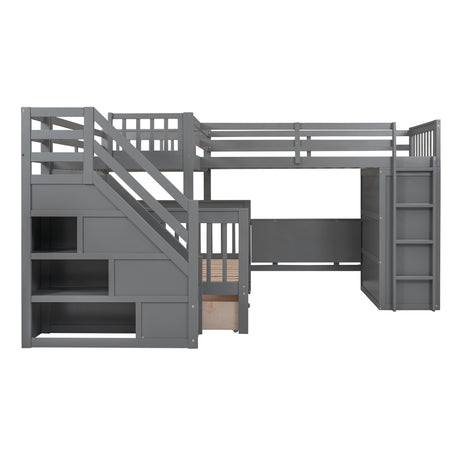 Twin-Twin over Full L-Shaped Bunk Bed With 3 Drawers, Portable Desk and Wardrobe, Gray(OLD SKU:LT100542AAE) - sold by Home Elegance USA
