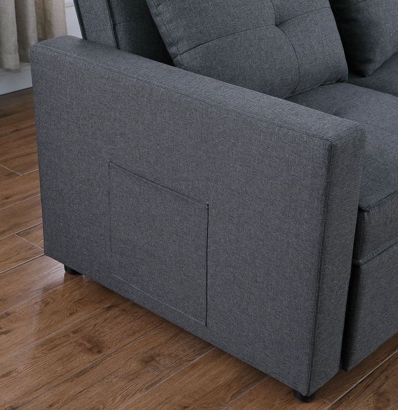 Zoey Dark Gray Linen Convertible Sleeper Sofa with Side Pocket - Home Elegance USA