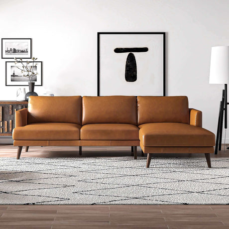 Lore  L-Shaped Genuine Leather Sectional In Tan Right Facing - sold by Home Elegance USA