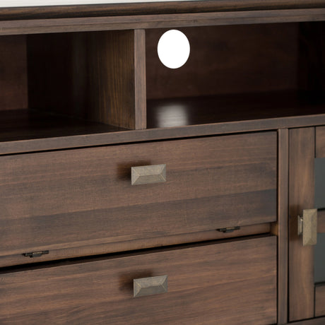 Artisan 72 inch Wide Solid Wood TV Stand in Natural Aged Brown For TVs up to 80 inches - sold by Home Elegance USA