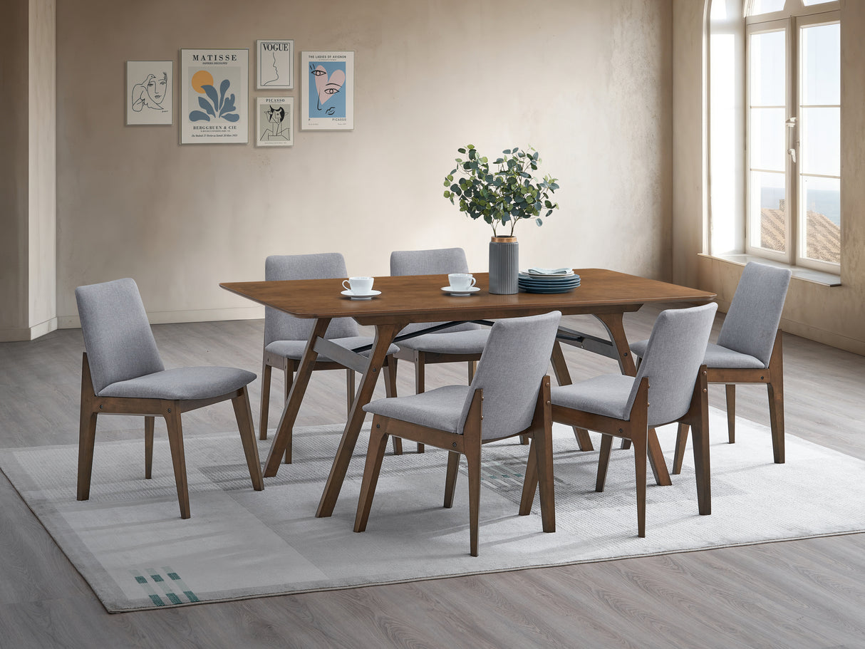 Casual Dining Furniture Set 7pc Walnut Finish Dining Table and Upholstered Chairs Wooden Kitchen Set