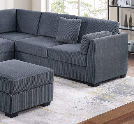 L-Sectional RAF/LAF One Arm-Loveseat Corner Wedge Cocktail Ottoman Dark Gray Corduroy Upholstered Pillows 4pc Sectional Sofa Set - sold by Home Elegance USA