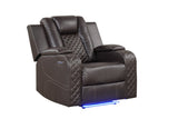 Benz LED & Power Recliner 3 PC Made With Faux Leather in Brown | Home Elegance USA