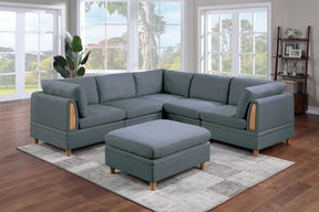 Contemporary Living Room Furniture 6pc Modular Sectional Sofa Set Steel Dorris Fabric Couch 3x Wedges 2x Armless Chair And 1x Ottomans - sold by Home Elegance USA