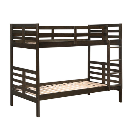 Twin over Twin Bunk Bed 1pc Classic Dark Brown Finish Youth Bedroom Furniture Durable Wood - sold by Home Elegance USA