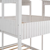 Full Over Full WoodBunk Bed with Roof, Window, Guardrail, Ladder(White)( old sku: LT000031AAK ) - Home Elegance USA