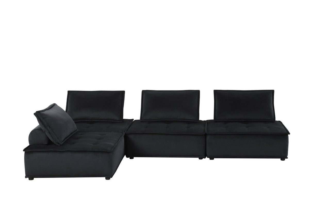 Anna Black Velvet 4 - Seater Modular Sofa | Home Elegance USA