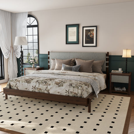 Modern King Bed Frame Set with 2 Nightstands, Light Gray Wood Platform Bed with Headboard and Matching Bedside Tables for Bedroom