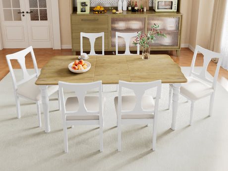 7-Piece Dining Table Set, 60inch to 78inch Extendable Wood Dining Table with Removable Leaf, Kitchen Table Set with 6 Upholstered Side Chair, Dining Table Set for 6 - sold by Home Elegance USA