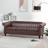 83.46'' Brown PU Rolled Arm Chesterfield Three Seater Sofa. - W68031446 - image - 3