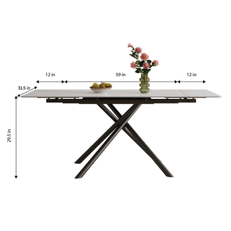 Modern Retractable Sintered Stone Dining Table Set with Black Carbon Steel Legs, Includes 8 Chairs - sold by Home Elegance USA