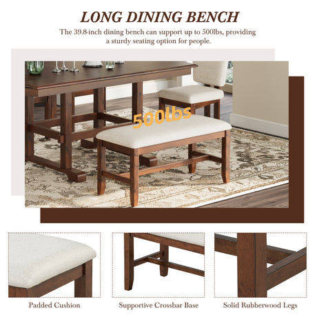 TOPMAX 6 Pieces 78inch Extendable Wood Dining Table Set with Bench, Traditional Kitchen Table Set with 18inch Removable Leaf and 4 Upholstered Dining Chairs, Espresso+Beige - sold by Home Elegance USA