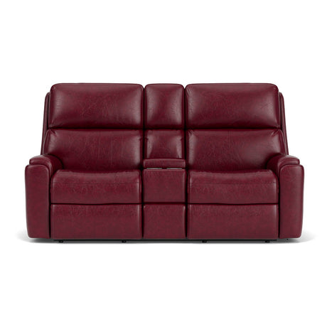 Rio Transitional Leather Reclining Loveseat, Console | Flexsteel