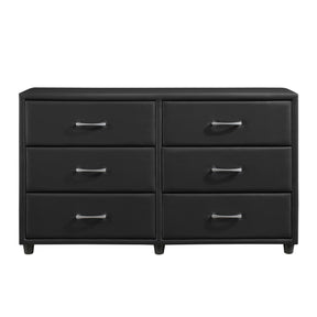 Contemporary Design Black Dresser 1pc 6x Drawers Faux Leather Upholstery Plywood Engineered Wood