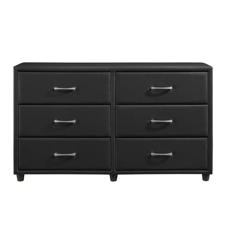 Contemporary Design Black Dresser 1pc 6x Drawers Faux Leather Upholstery Plywood Engineered Wood