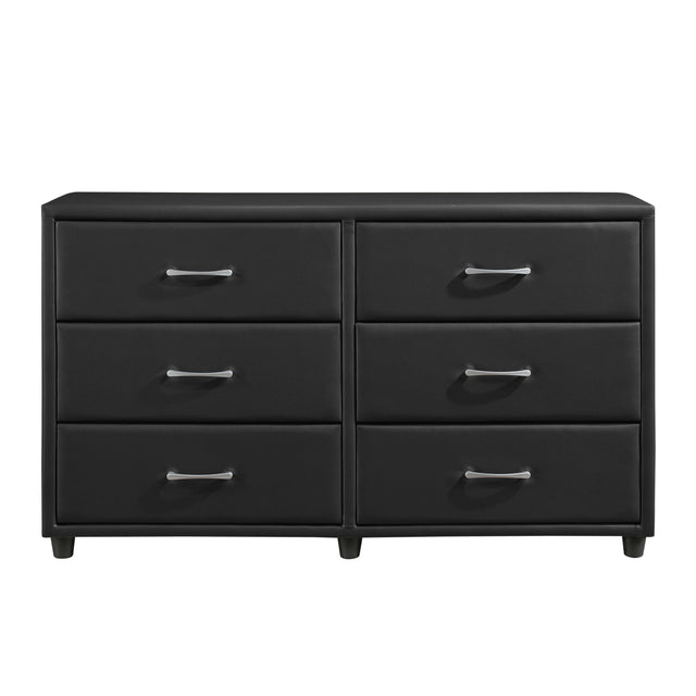Contemporary Design Black Dresser 1pc 6x Drawers Faux Leather Upholstery Plywood Engineered Wood