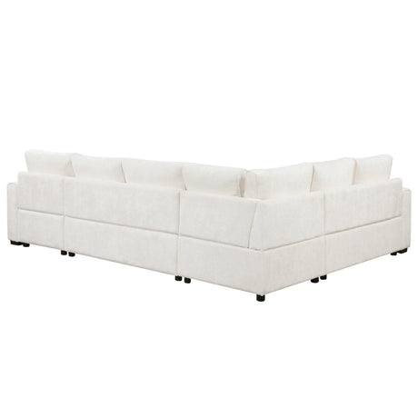 Cream Tweed Chenille Sectional Sofa with Pull-out Bed and Storage Ottoman, 112.2' for Living Room - sold by Home Elegance USA
