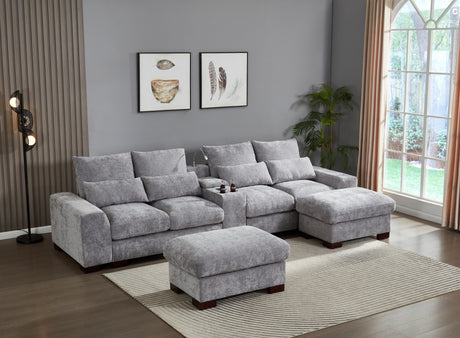 Modern Sectional Sofa Couch with Console,USB Charging Port,Reading Light,Cup Holder, Light Grey - sold by Home Elegance USA