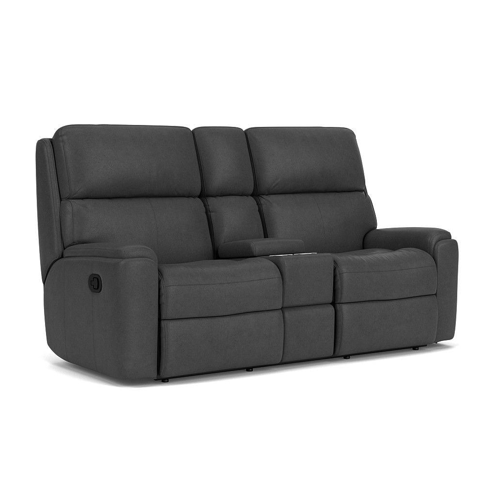 Rio Transitional Leather Reclining Loveseat, Console | Flexsteel