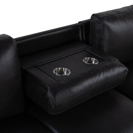 Montero Charcoal-Black Complete Sofabed with Pull-Out Bed, Wood Frame, Semi-Firm Seating, Drop-Down Table, USB and Cup Holders, Storage Chaise - sold by Home Elegance USA