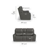 Carter Power Reclining Loveseat With Console & Power Headrests & Lumbar - Smoke | Flexsteel