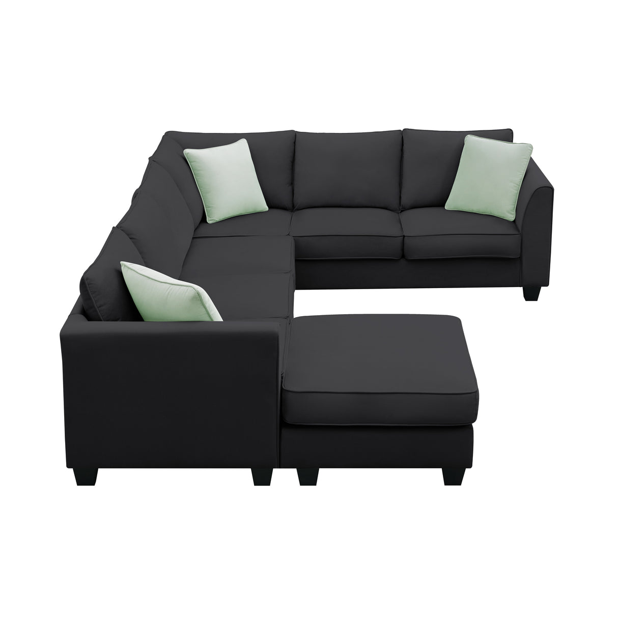 112*87" Sectional Sofa Couches Living Room Sets, 7 Seats Modular Sectional Sofa with Ottoman, L Shape Fabric Sofa Corner Couch Set with 3 Pillows, Black(New of GS008210AAB) - GS009012AAB - image - 17